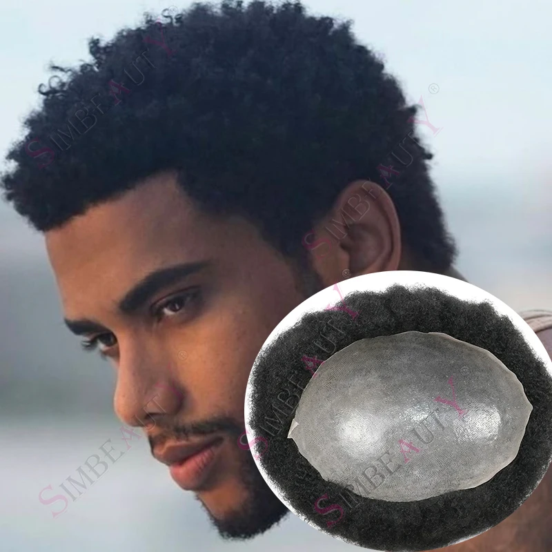 

Двойные узлы, супер прочная основа для кожи, 4 мм, афро-черный человек, вьющаяся прическа для мужчин, парик, черные человеческие волосы, протез