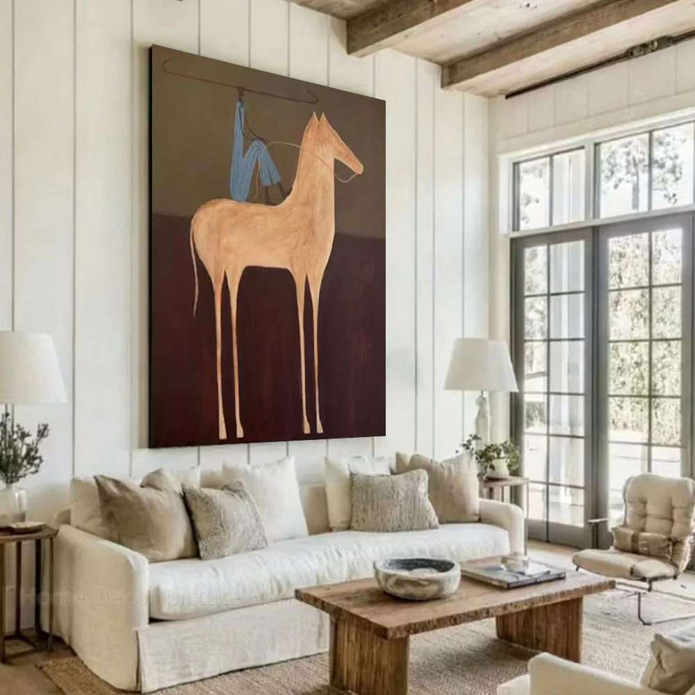 Mhemyo Large Original Abstract Expressionism Hand Painted Oil Painting on Canvas for Man on Brown Horse Mura Living Room Decor
