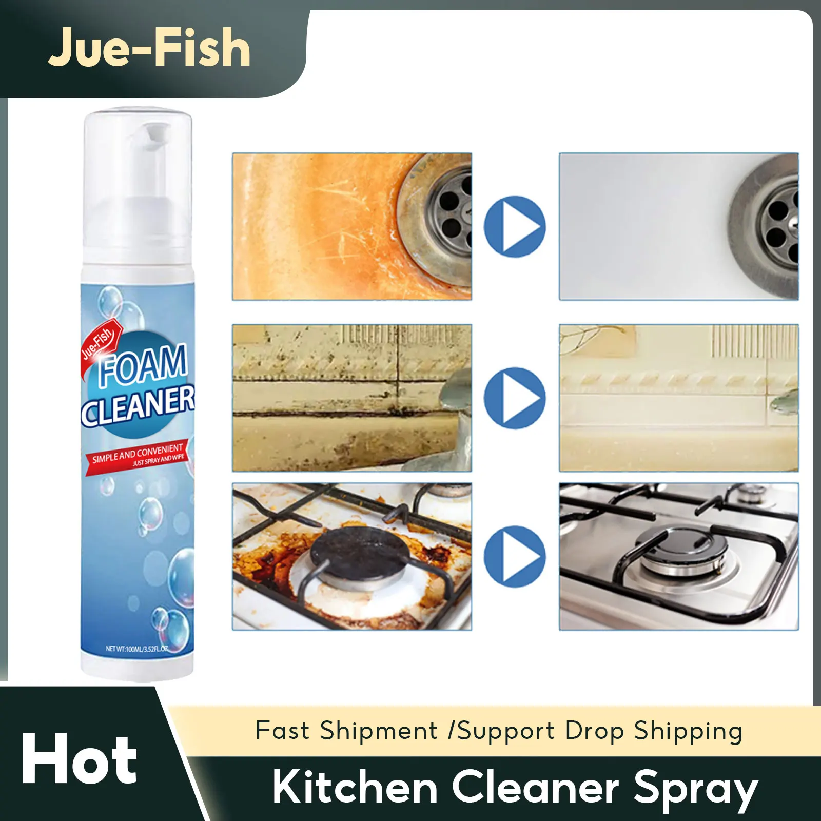 

Kitchen Cleaner Spray Effective Grease Cleaner Hood Stove Rust Stain Remover Magic Degreaser Multipurpose Household Foam Cleaner