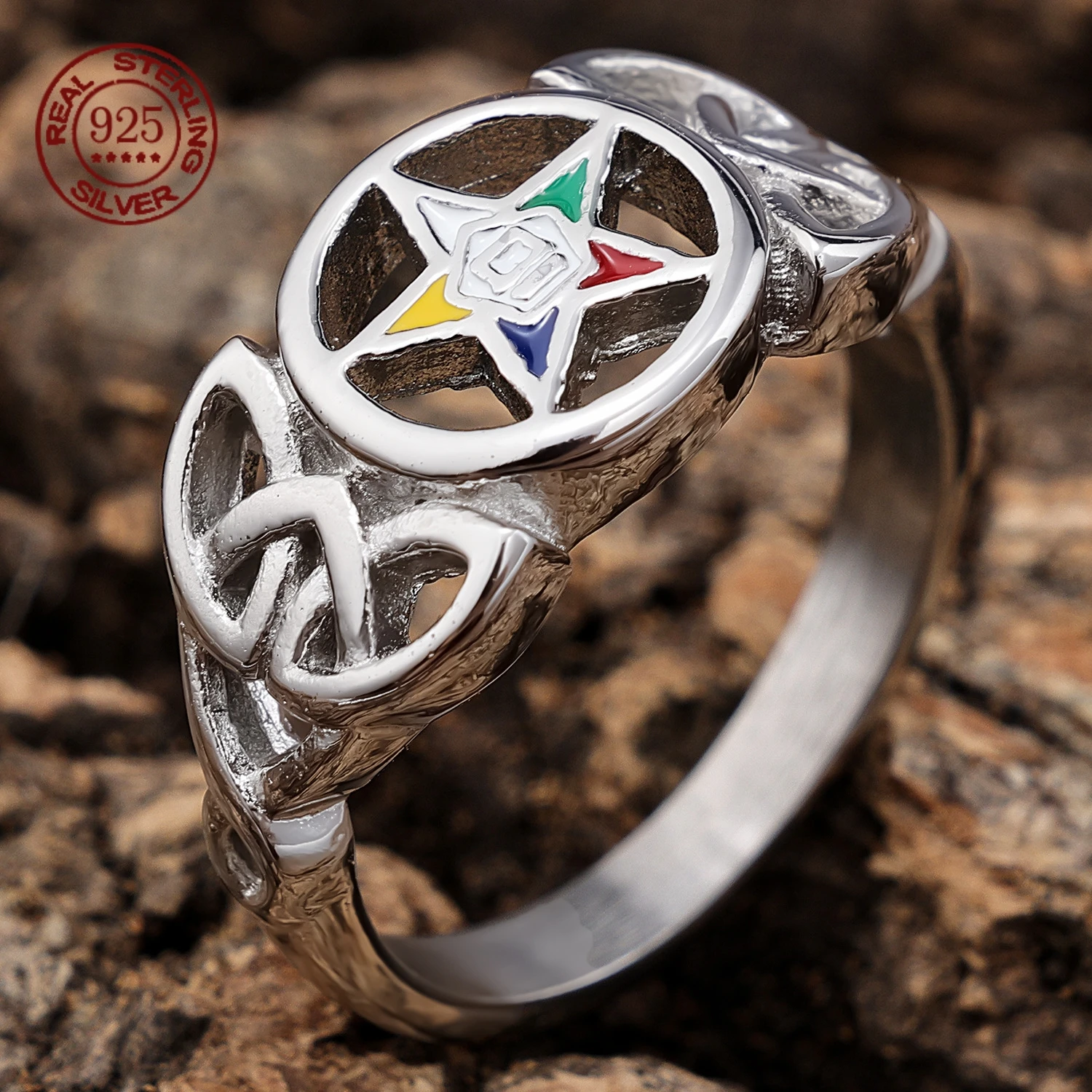S925 Sterling Silver Norse Mythology Five-Pointed Star Warrior Ring Rune Logo Men's Ring Jewelry Gift