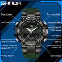 SANDA New Hot Man Watches Dual Movement Display Quartz Electronics Watches Multifunctional Waterproof Luminous Men's Chronograph