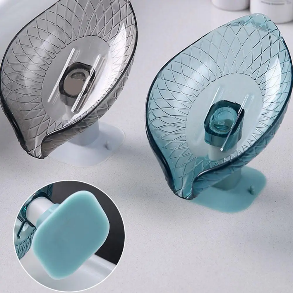 Bathroom Soap Holder No Punching Leaf Shape Soap Dish Suction Cup Sponge Rack Portable Soap Drain Box Bathroom Accessories