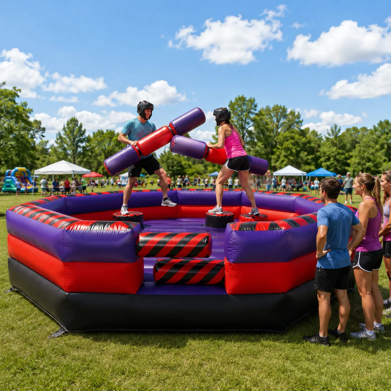 Inflatable Gladiator Joust Arena, Interactive Battle Game, Padded Jousting Sticks, PVC Material, CE Certified, Max 4 Players