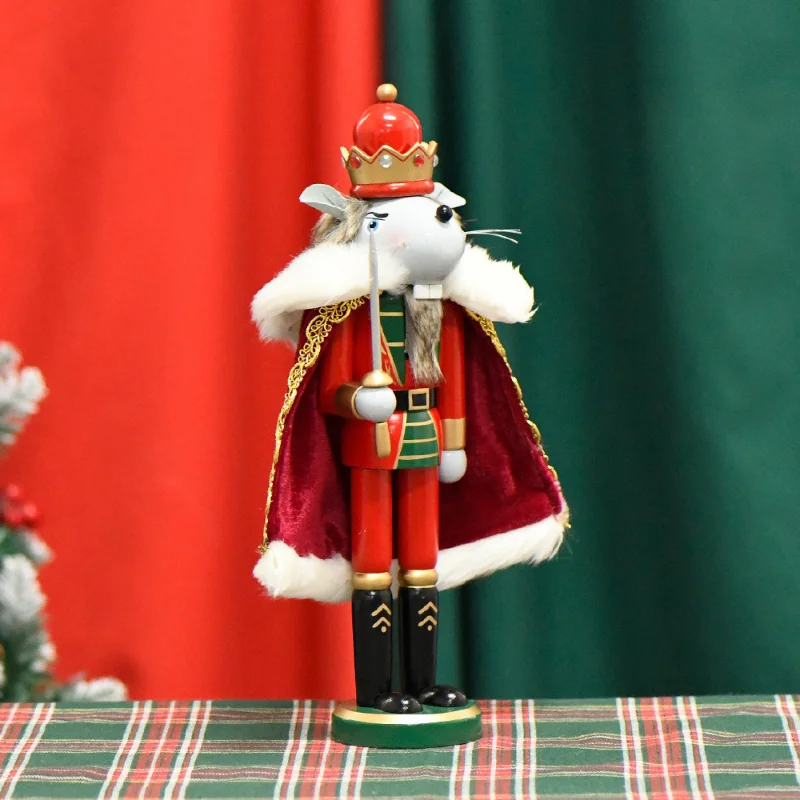 2025 Years New 30CM Cloak Mouse Nutcracker King Wooden Crafts Lotus Cartoon Christmas Decoration Desktop Ornaments