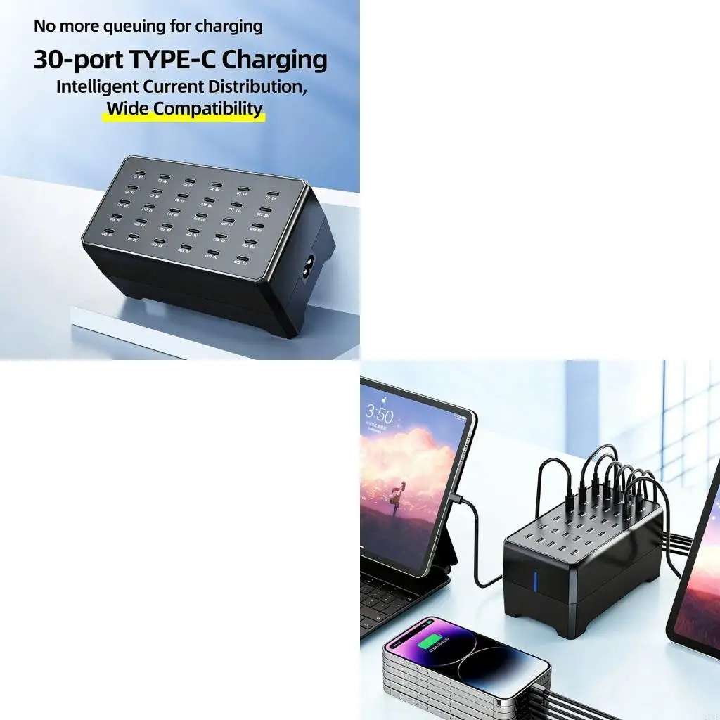  Multiple Device Type C Charging Center 30 Inputs Space Saving Design With Safety Circuits
