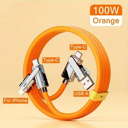 Orange Blue 4-in-1 Fast Charging Cable Universal USB Type-C Charger for Samsung Huawei Xiaomi Durable Silicone Material