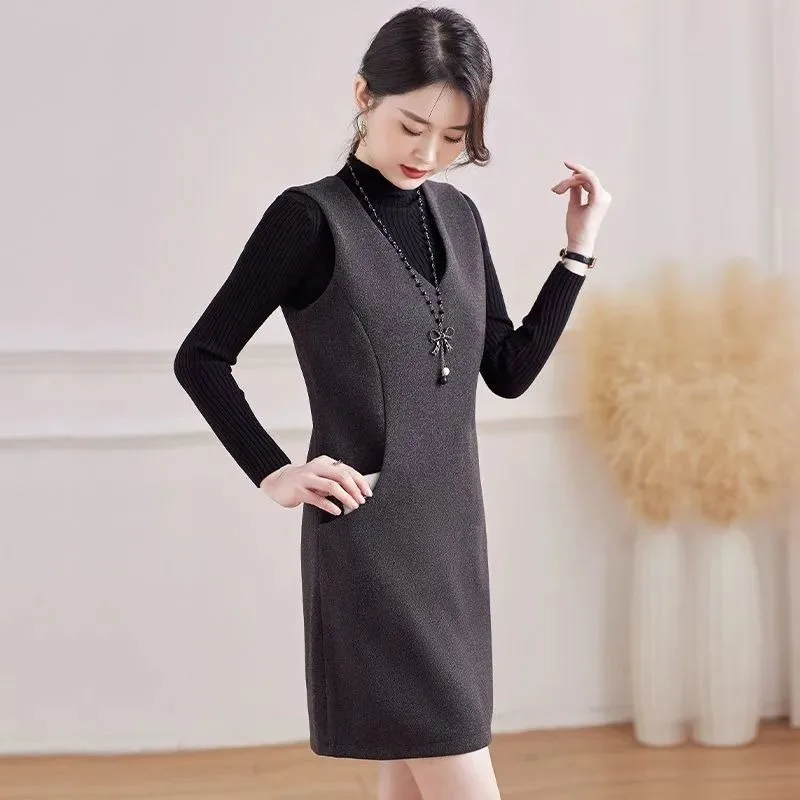 

Цельный шерстяной жилет, юбка без рукавов, новый тонкий весенне-осенний прямой модный жилет 2025, платье-юбка