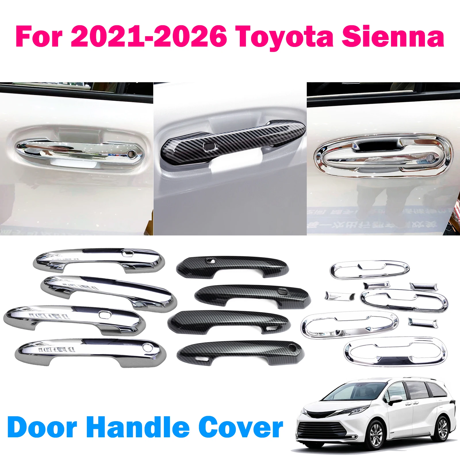 

For Toyota Sienna 2021 2022 2023 2024 2025 2026 Anti-scratch Trim Set Car Accessories Door Handle Cover ABS Carbon Fiber Chrome