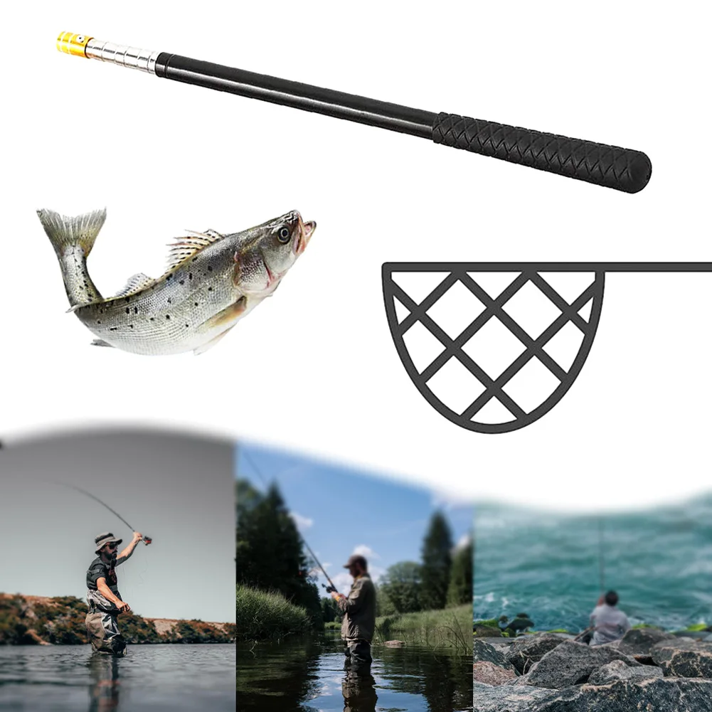 1.5M Retractable Fishing Landing NET Rod สแตนเลส Telescopic Landing NET Handle เครื่องมือตกปลาสําหรับน้ําจืดและน้ําเค็ม