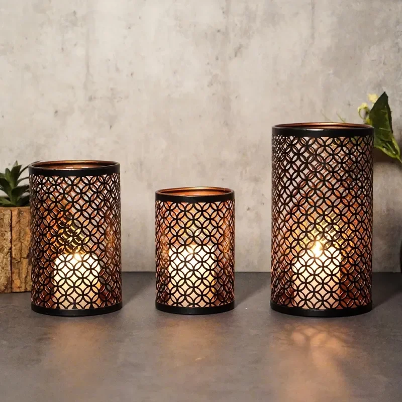 for New Nordic Style Candlestick Wrought Iron Hollow Handicraft Atmosphere Set Decoration Home Bed and Breakfast Hotel