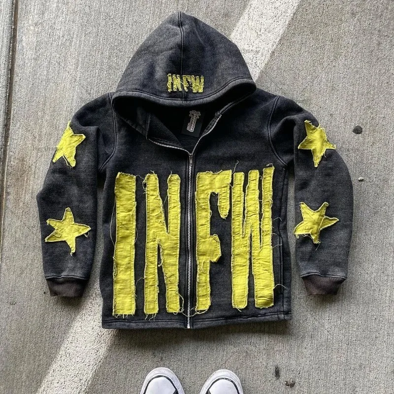 2025 sweat-shirt décontracté Patchwork lettres motif étoile pull à capuche ample Sudadera Y2k vêtements Kpop démon chasseurs veste Goth