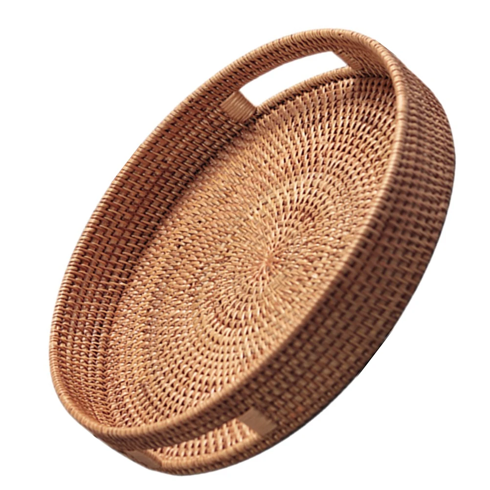 

Handwoven Rattan Storage Basket Vintage Style Reusable Home Decor Living Room Fruit Tray Multipurpose Organizer Smooth