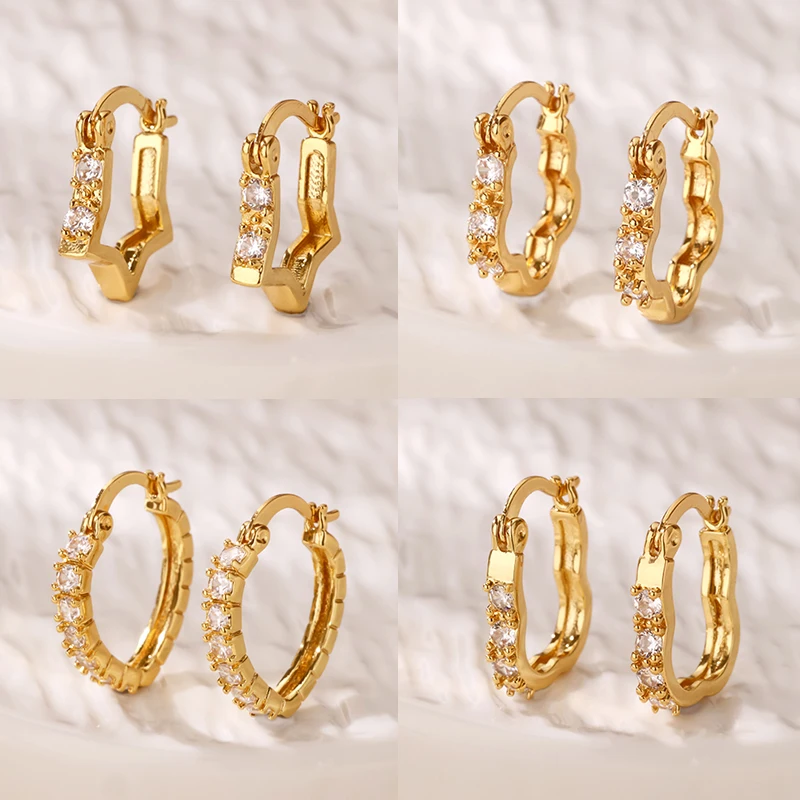 

Single-Line Zirconia Star Earrings for Women Gold Color Heart Hoop Earrings 2025 Trend Piercing Wedding Jewelry Gift
