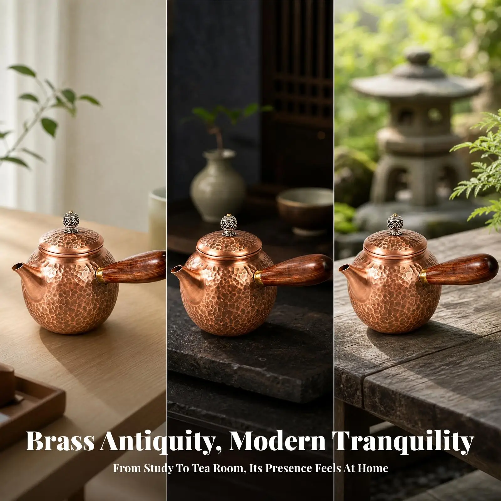 Tea-Serving Pitcher with Side Handle Hammered Copper Tea Pitcher Jug Easy-Pour Carafe Artisanal Look for Hosts