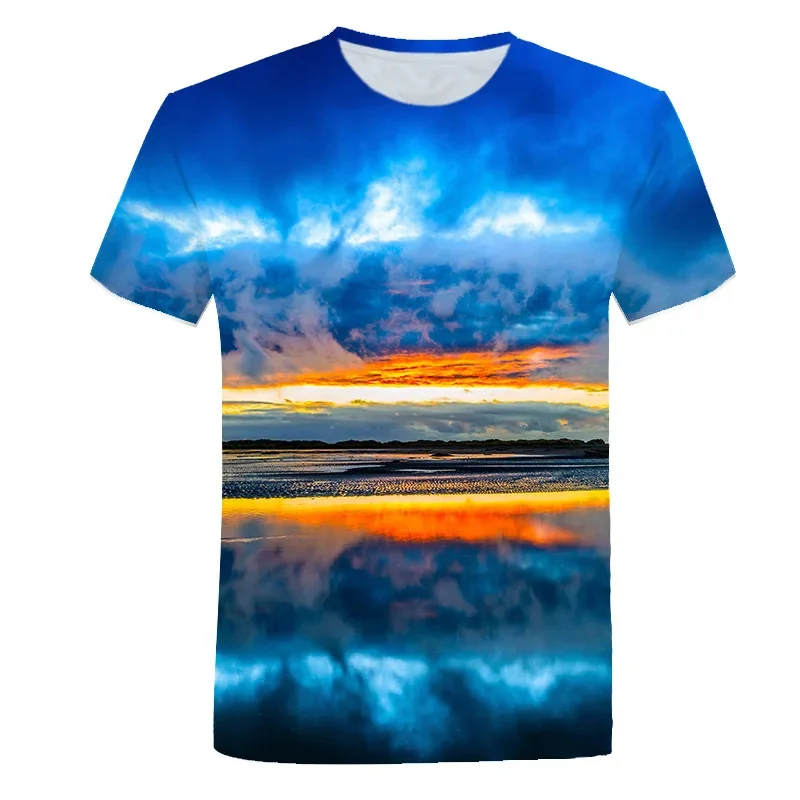 3D Printed Seaside Scenery T-Shirt For Men Ocean Beach Pattern Tees Summer Harajuku Loose Round Neck Tops Short Sleeves T Shirts