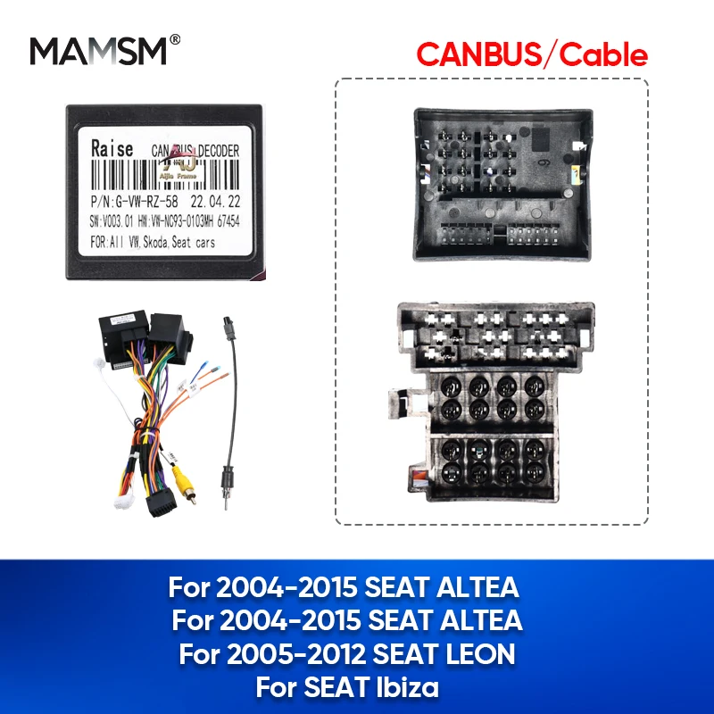 MAMSM Radio samochodowe Canbus Box dla SEAT ALTEA LEON Ibiza 2004-2015 Auto Multimedia GPS Wiązka przewodów Kabel zasilający Dekoder Adapter