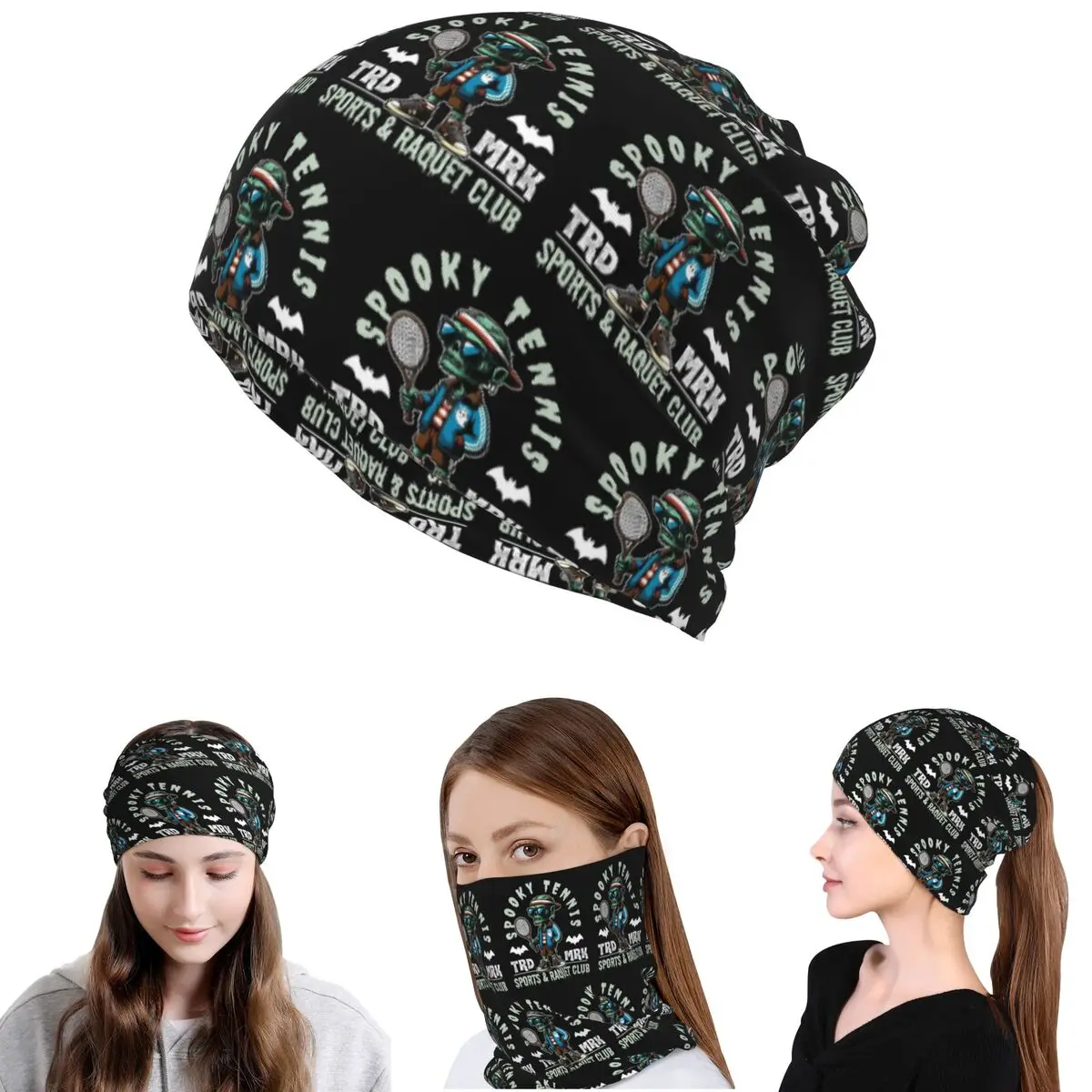 

Spooky Tennis Sports And Raquet Club Bandana Neck Gaiter Face Scarf Multifunction Balaclava Beanies Hat Men Women Adult Washable