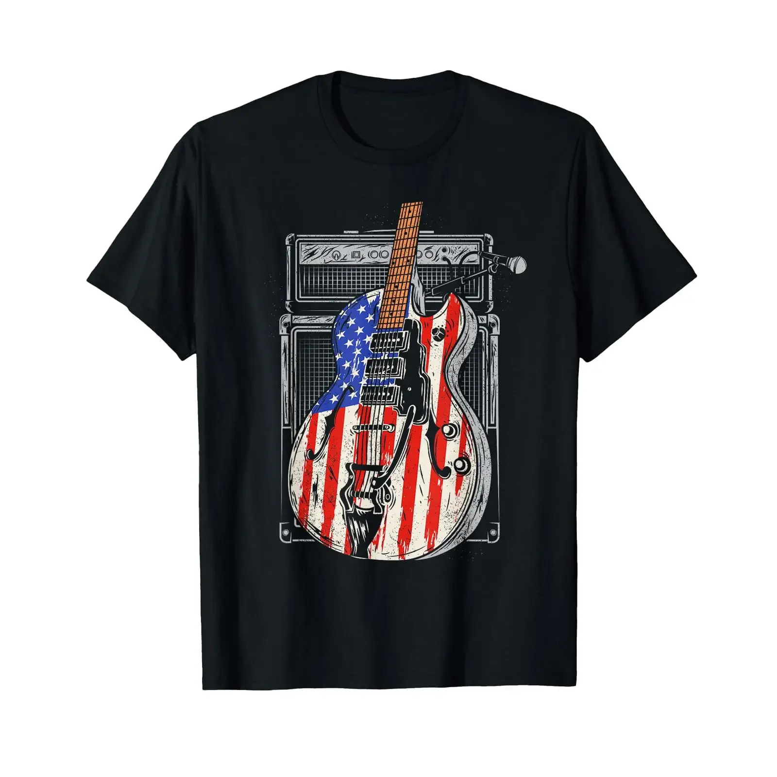 American Flag Guitar 4th of July Guitarist USA Country Music T Shirt vintage Washed fashion Stylish Casual Unisex Slightly