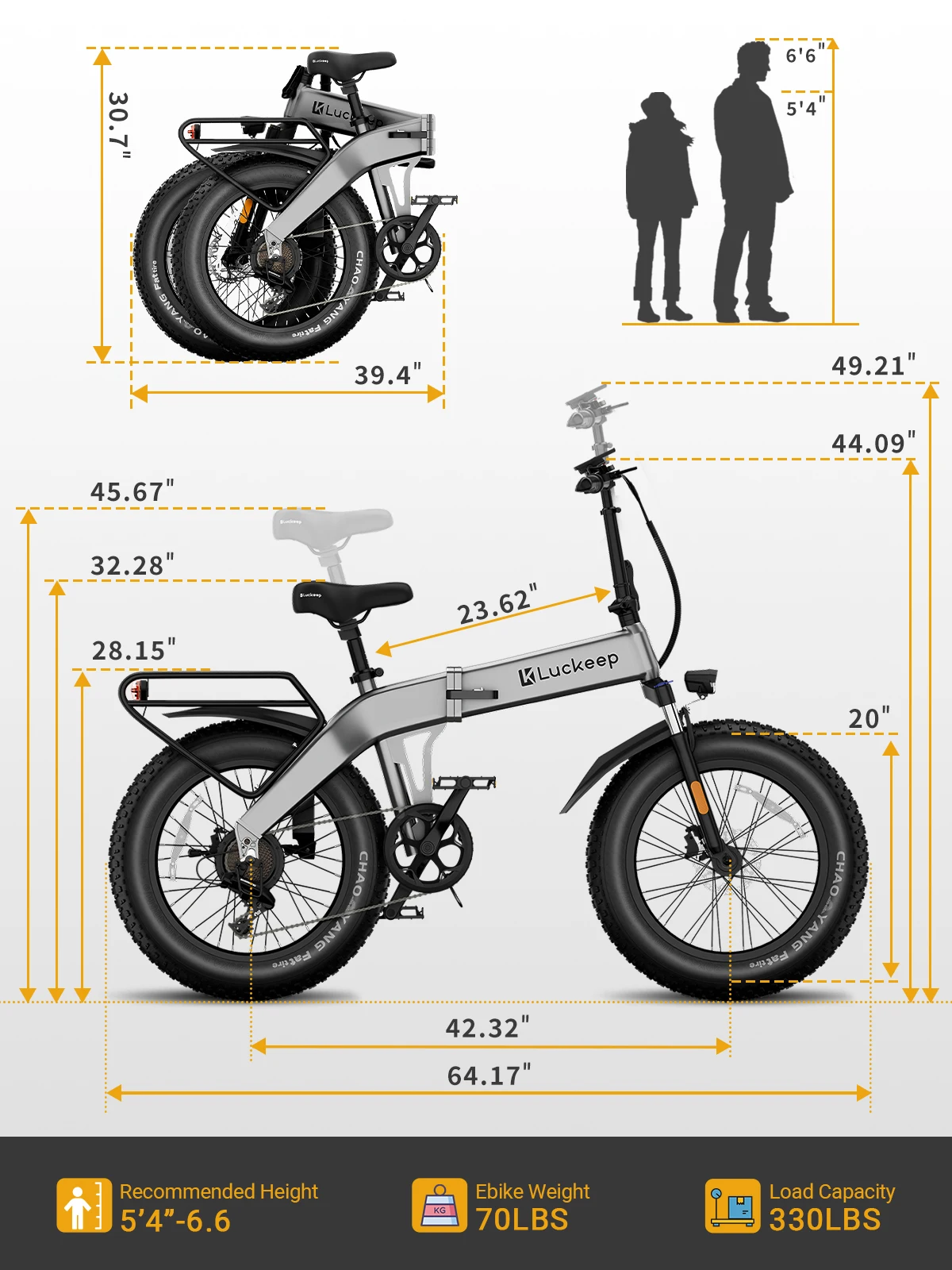 Rower elektryczny składany Luckep X1 Lite dla dorosłych, silnik o mocy 1500W, prędkość maksymalna 45 km/h, zasięg 96 km, akumulator 15AH, opony Fat Tire 20 x 4.0 z NFC