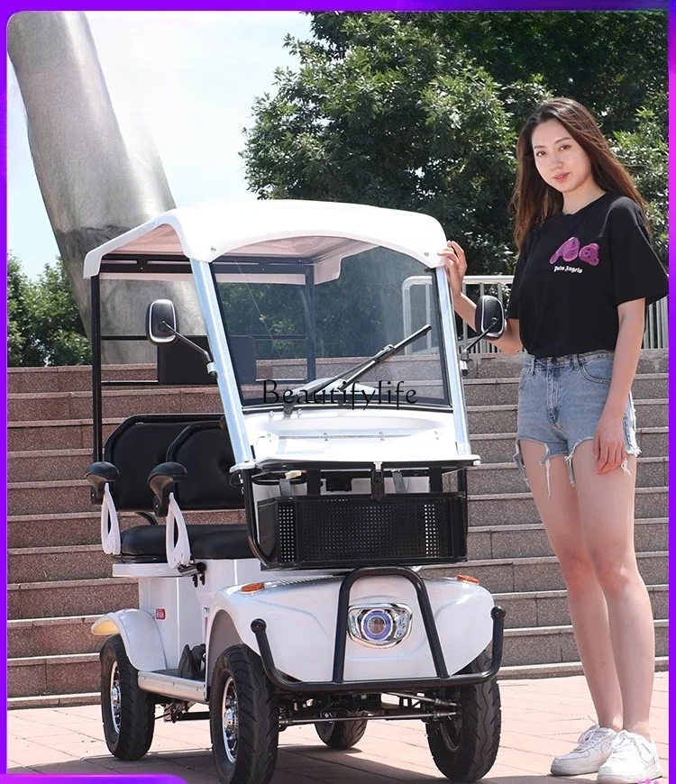 03.-Electric four-wheel scooter for household use, small elderly transportation, children's sightseeing car with shed