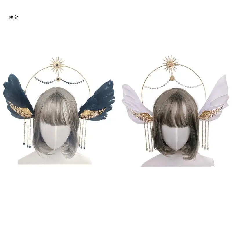 

X5QE Apollo-Angle Wing Headband for Show Lolita-Headband Bridal Shower Party Hairhoop Female Head Decorations Photo Headwear