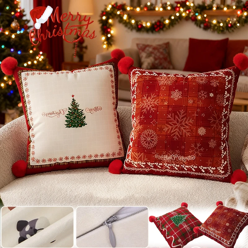 

1pc Square Christmas Cushion Cover ModernStyle Living Room Atmosphere Decor Pillowcase with Zipper Home Decor Decoração De Natal