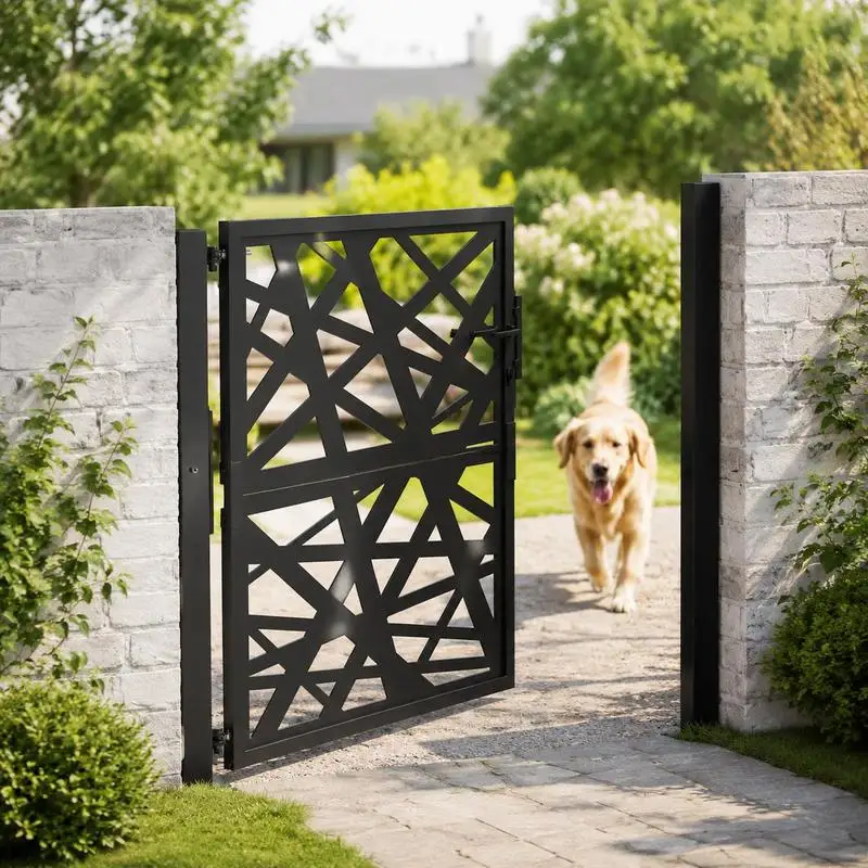 Portail de jardin noir 105x106 cm en acier, design léger, pour entrée extérieure, idéal pour clôture de jardin et gestion de l'accès.