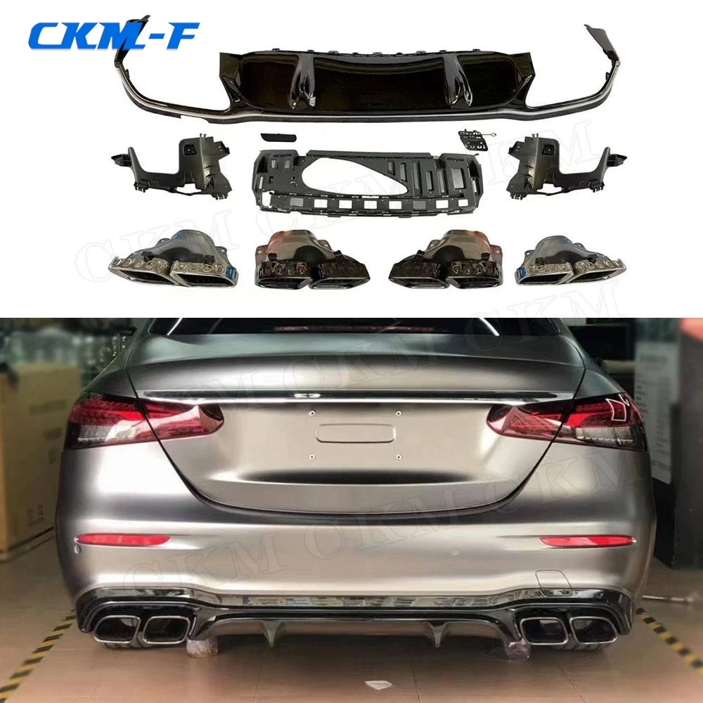 

W213 Gloss Black Rear Bumper Lip Diffuser with Exhaust Tips for Benz E Class E63 AMG Sport Bumper 2016-2021 not standard