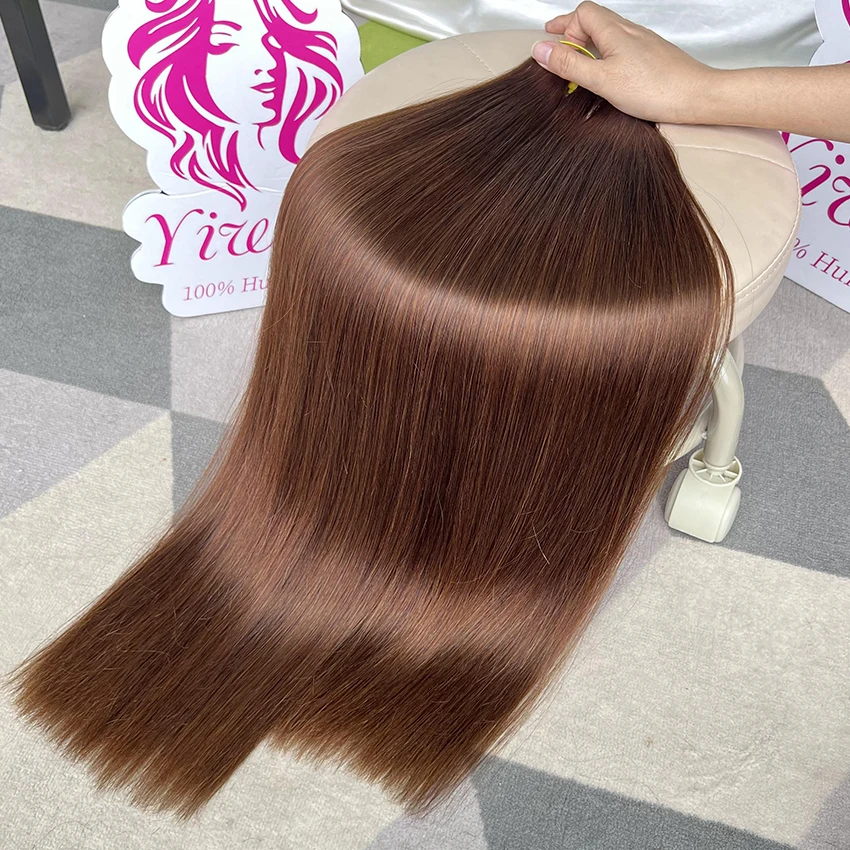 Yiwigs 10A Grade #4 Brown Colored Raw Human Hair Bundles 100% 16-24 inches Straight Brazilian Bundles extensions