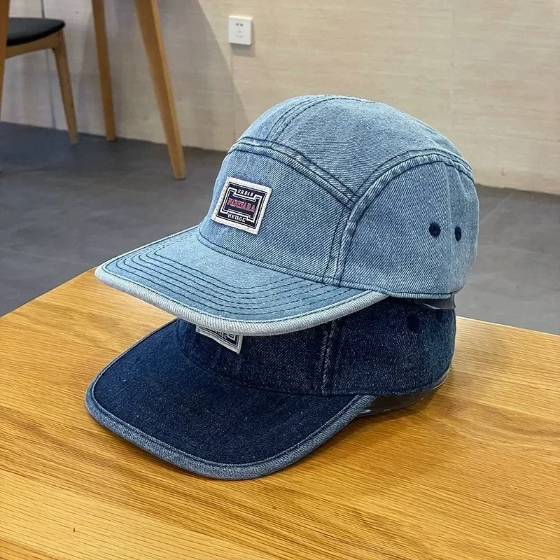 Denim z płaskim rondem w stylu Vintage czapki baseballowe męskich kobiet w stylu Harajuku czapka typu Snapback moda uliczna 5-panelowa czapka na