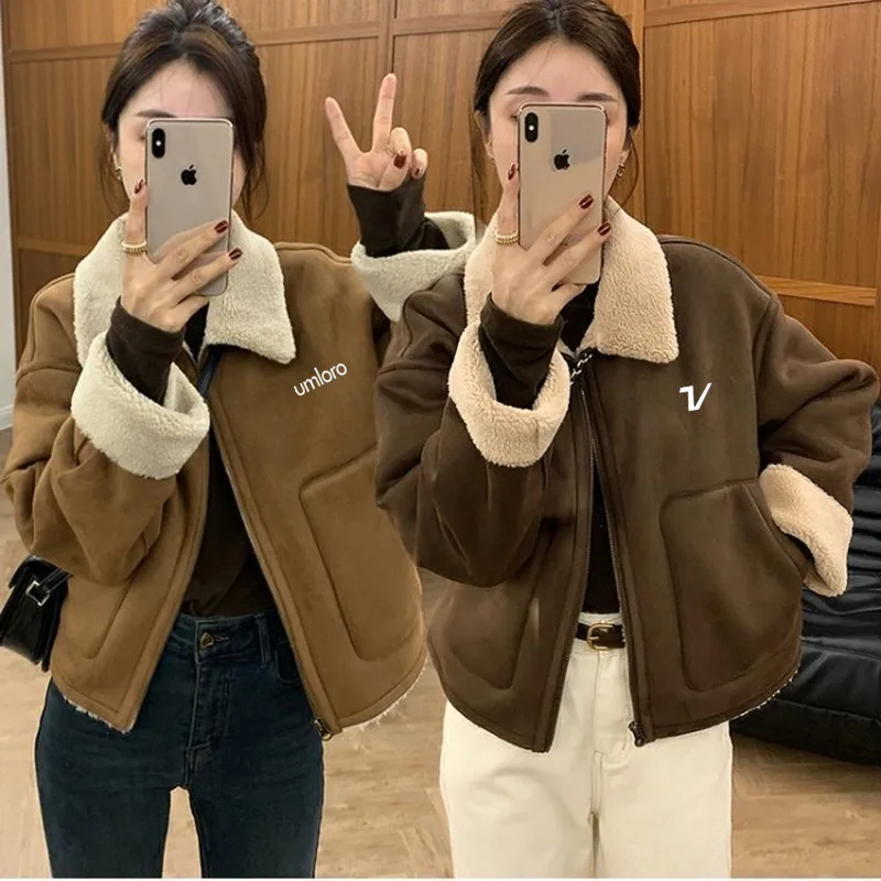 명품 Integrated Fur and Leather Lamb Wool Top Autumn Golf Wear Women 2024 New Golf Jacket Fashion Casual Coat Women Golf Clothes