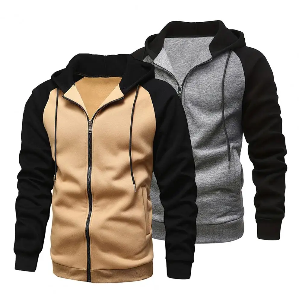

New Men's Zip-Up Color Block Hoodie with Casual Stylish & Durable Fall/Winter Top Raglan Sleeves Hoodies Sweatshirt Male