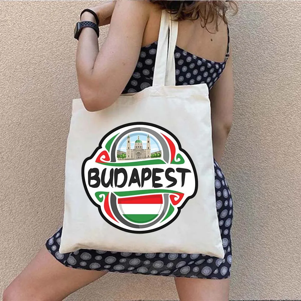 Budapest Hungary Coat of Arms Flag Love Country Map Landmark Hungarian Boy Girl Shopper Cotton Canvas Totes Bag Shoulder Handbag