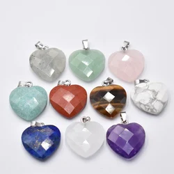 Wholesale 10pcs/lot good quality natural stone mixed faceted heart pendants 20mm for jewelry making free shipping