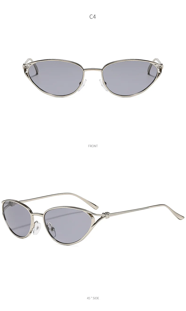 SHAUNA Modische Metall-Sonnenbrille für Damen, Katzenaugen-Design, beliebt, hellgraue Gläser, UV400 – Detail 9