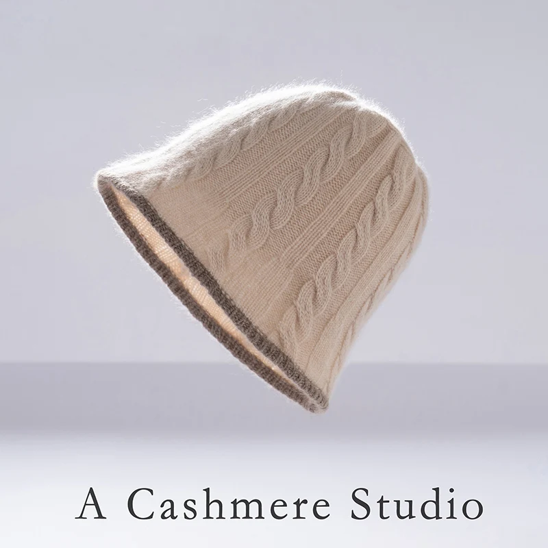 High Quality Cashmere Knitted Fisherman Hat Korean Retro Style Autumn Winter Warm Basin Cap Fashion Contrasting Design