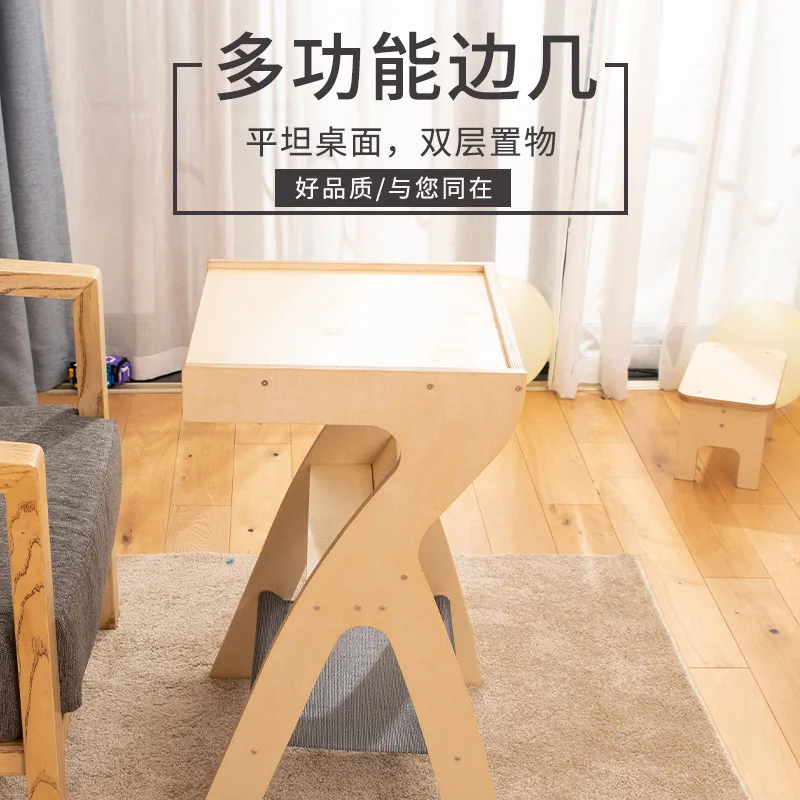 Solid wood multi-functional side bedroom home sofa matching side home living room small coffee table storage and folding
