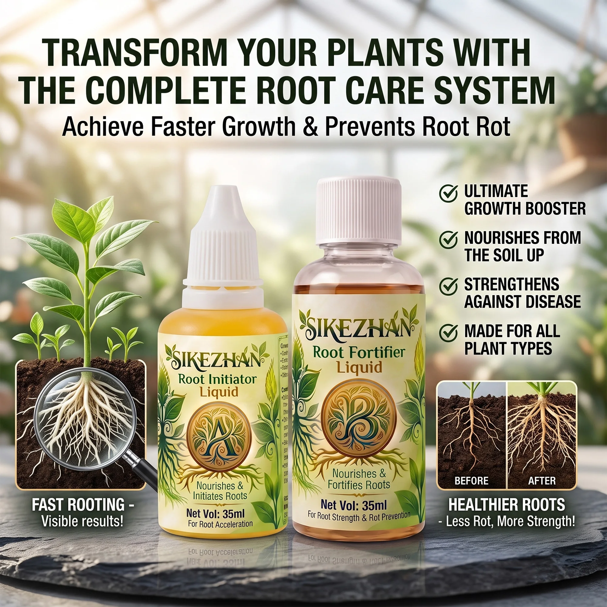 Fast-Acting Rooting Hormone Liquid, Supercharge Root Growth for Cuttings & Clones, Prevent Transplant Shock in Houseplants, 35ml