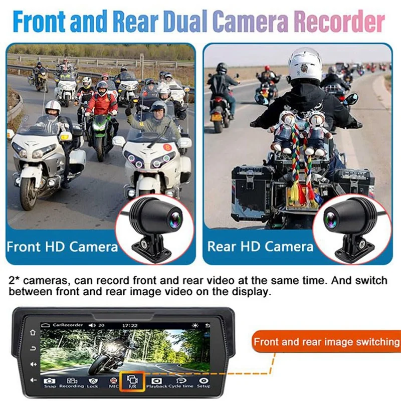 Portable 6.86 Inch Motorcycle DVR Wireless Carplay Android Auto Screen GPS Display Monitor Dual AHD Cameras-A09G