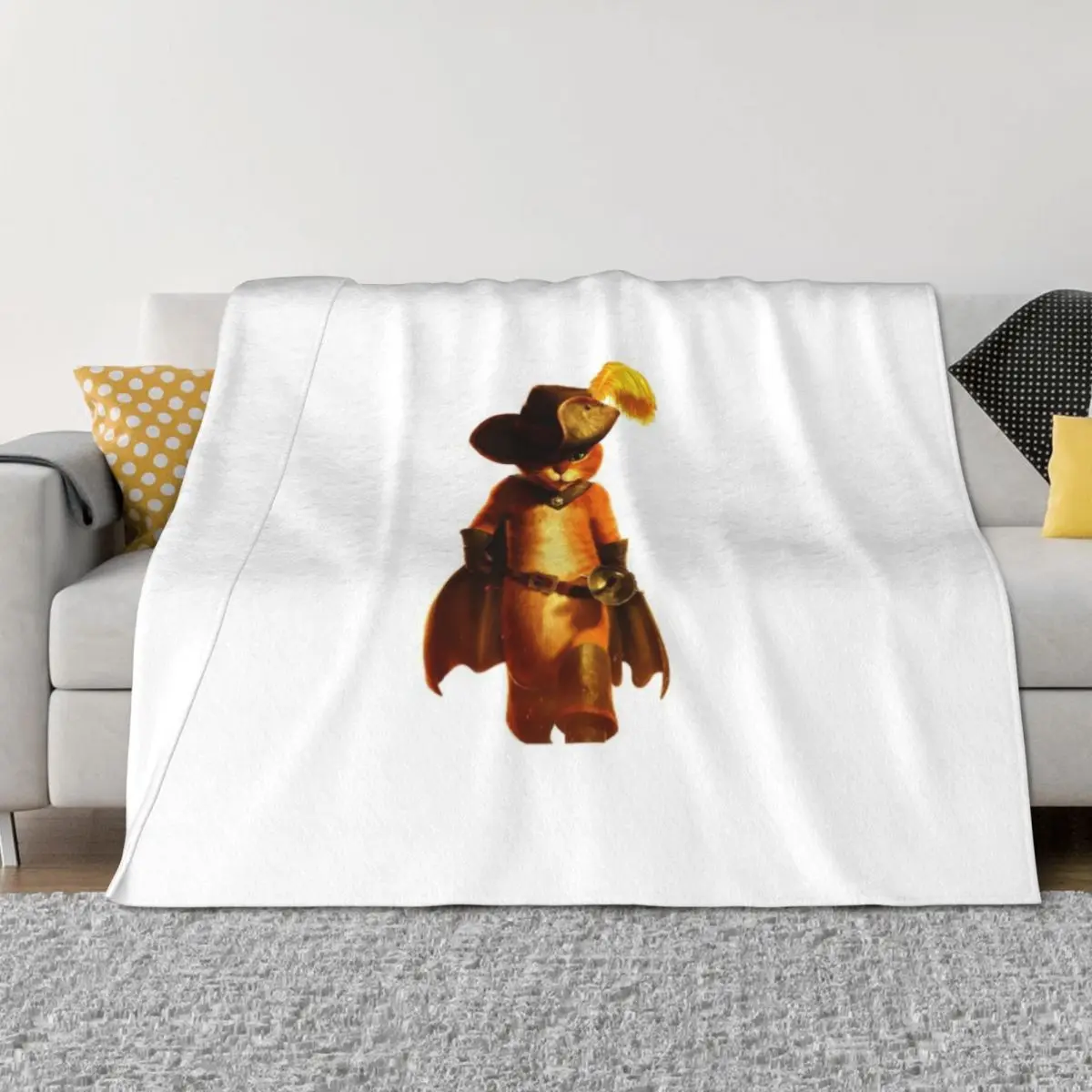 

Puss in Boots Throw Blanket Plaid on the sofa Multi-Purpose Winter beds Sleeping Bag Blankets