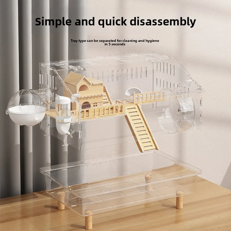 60cm Large Acrylic Hamster Cage with Full View Design Premium Syrian Hamster Villa Removable Tray & Exercise Wheel Breeding Box view 6