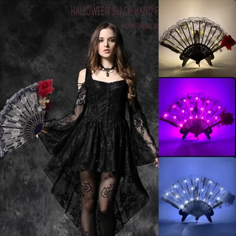 

Rose Lace Lace LED Glowing Fan, Dance, Performance, Bar, Props, Hollow Out, Premium