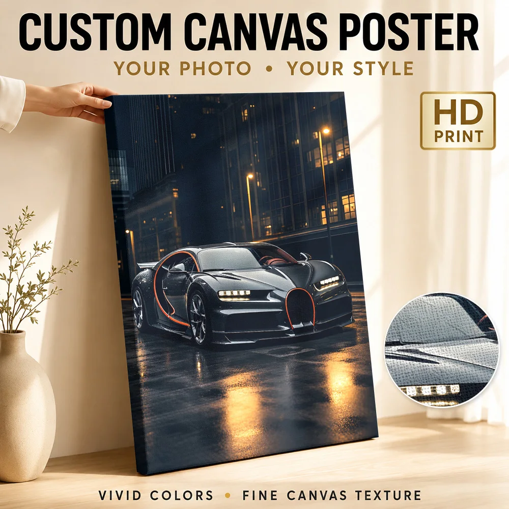 French Chiron Super Sport Black Hypercar Framed Canvas Posters 3D Wall Art With Personalized Photo For Office Ideal Garage Gift