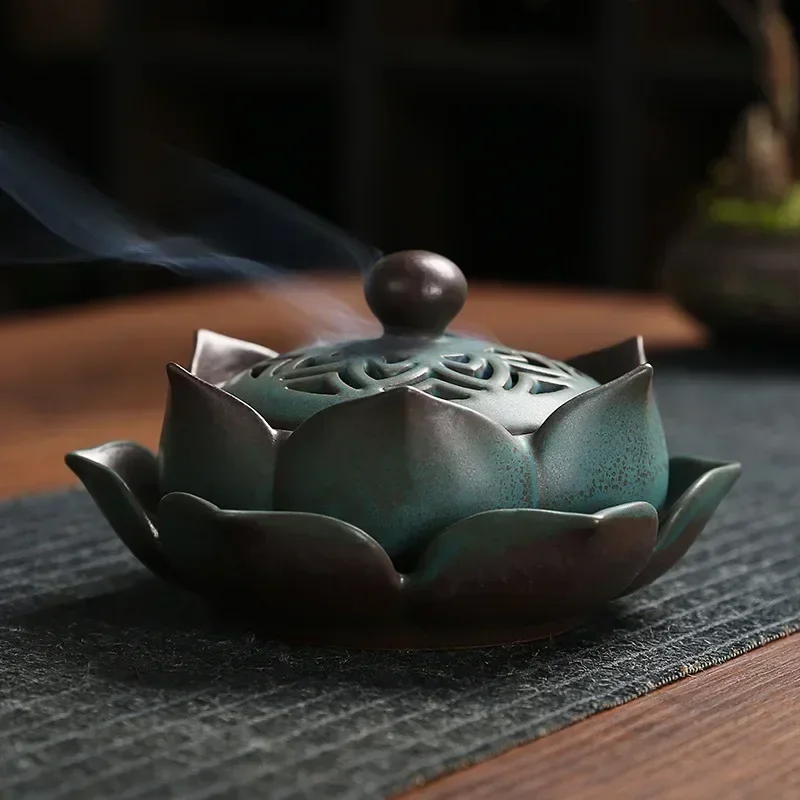 

Retro ceramic plate incense burner creative home decoration Zen aromatherapy mosquito repellent stove sandalwood incense burner