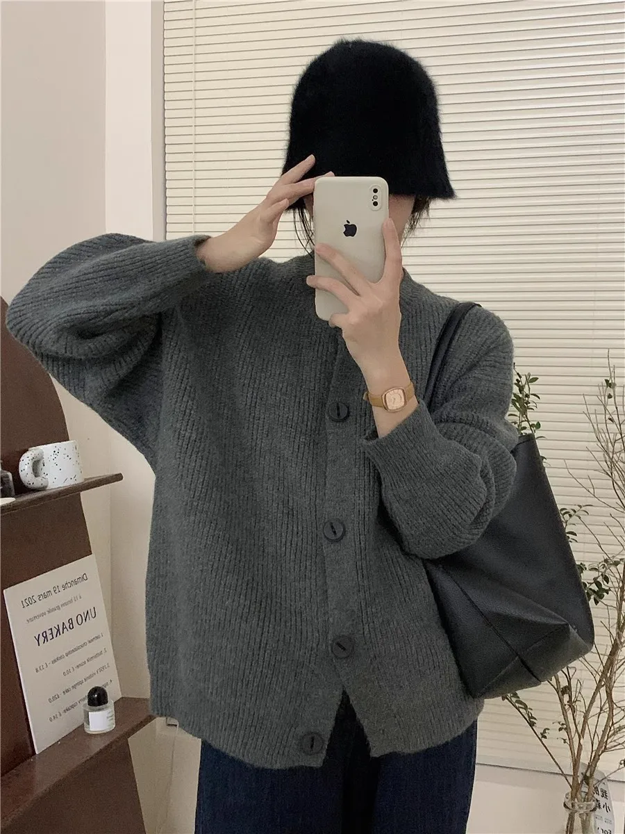 Retro Military Green Knitted Cardigan 2024 New Autumn Women's Single Breasted Soft Loose Sweater Casual Lazy Style Jacket Trend