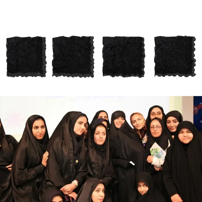 Arab Women Jeweled Hijab Scarf Shawl 90x90cm African and Indian Female Black Hijab Head Scarf Shemagh for Casual Daily Activity