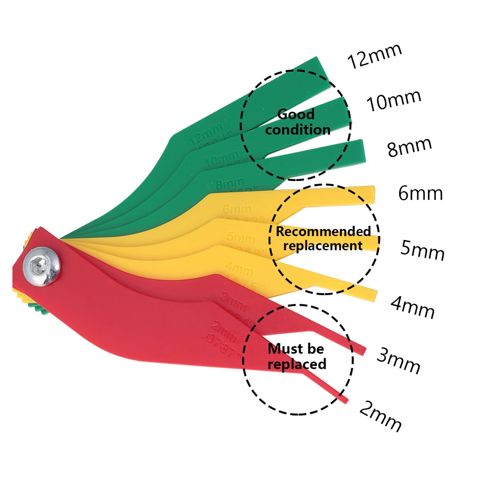 Jauge d'épaisseur de tampon, outil de mesure en plastique codé de couleur pour l'inspection des freins de voiture automobile, règle de détection rapide, jauge de voiture