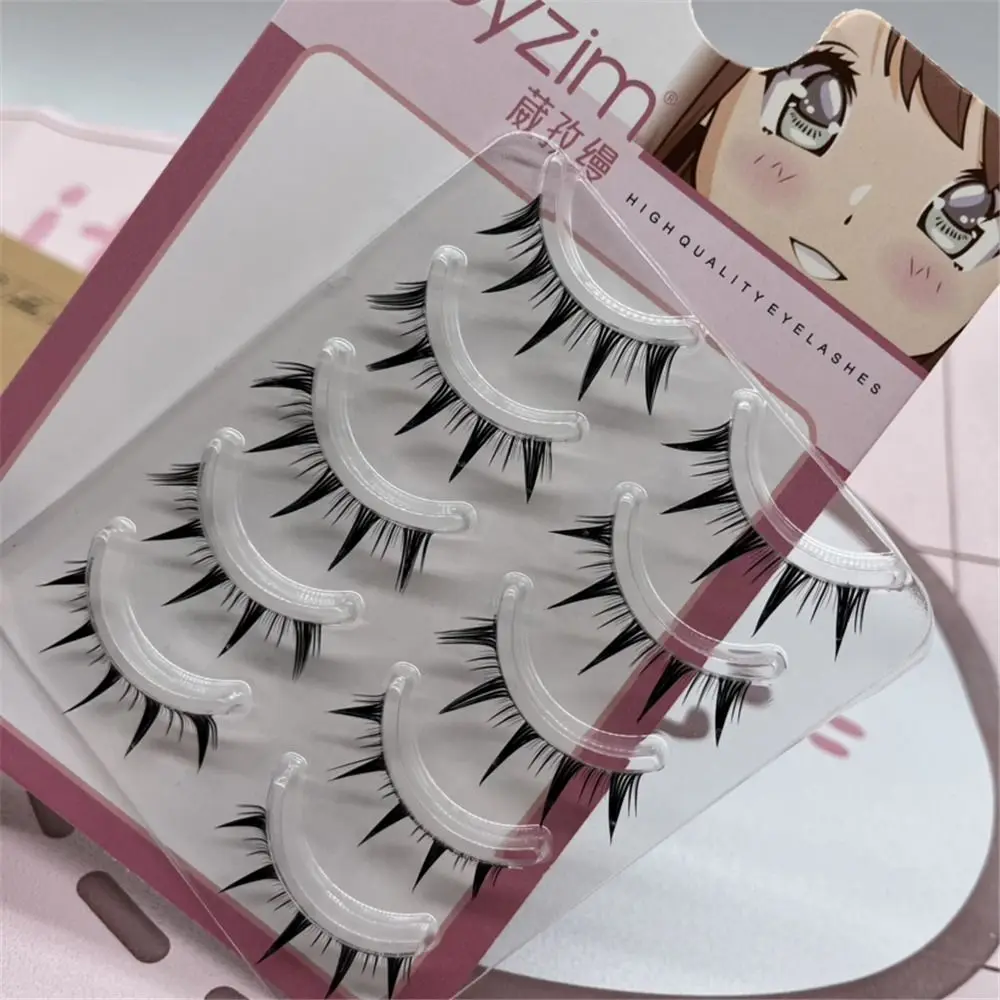 Japanese Cosplay False Eyelashes 5 Pairs Pack Thick Faux Mink Manga Anime Lashes Dramatic Wet Spiky Lashes for Women