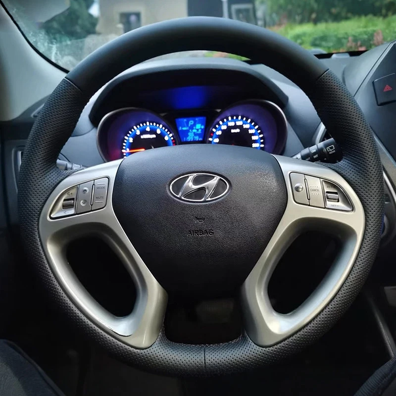 

Автомобильный чехол на руль для Hyundai Ix35 Tucson 2011 2012 2013 2014 2015, сшитый вручную чехол из натуральной кожи с плетением