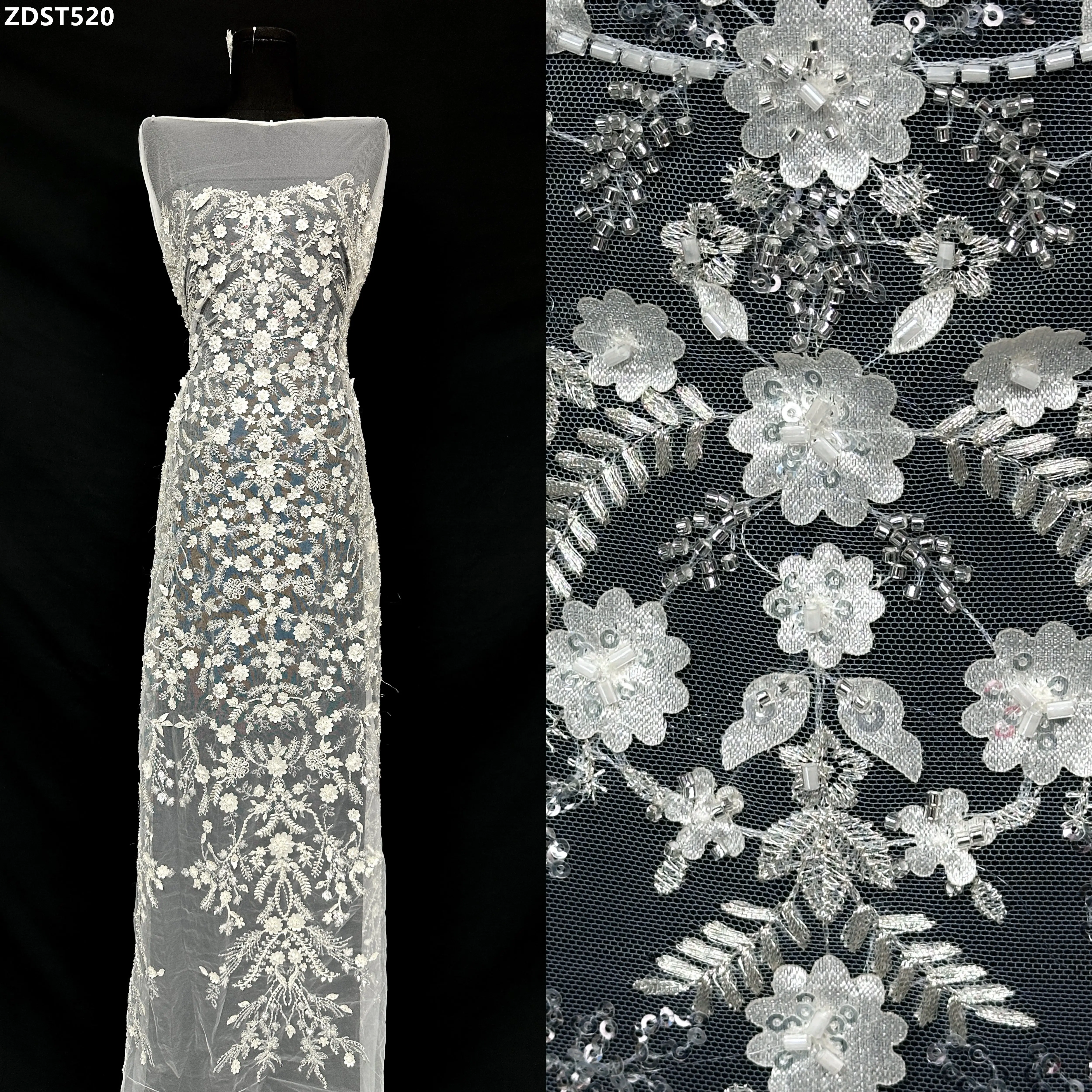5 Yards Luxury 2026 Lace with Sequins Shiny White Color Wedding Lace Material Garment Fabric Fashion Designs Continued Fabric